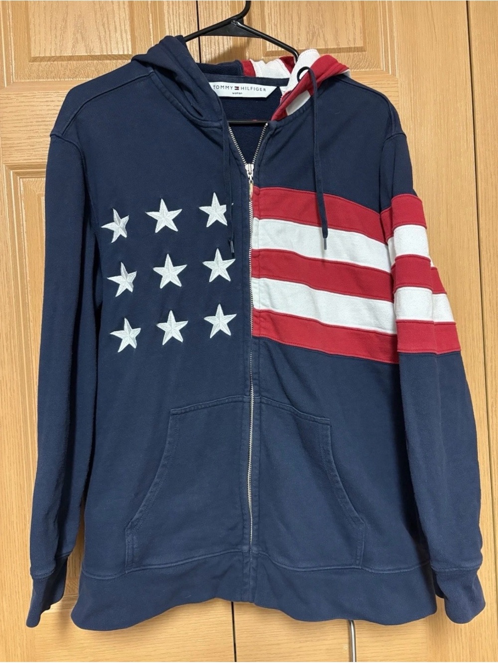 Vintage Tommy Hilfiger Woman Hoodie Red White & Blue 1X USA Full Zip!